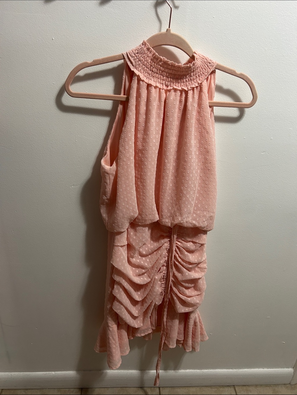 Smocked Halter Mini Dress in Blush Pink